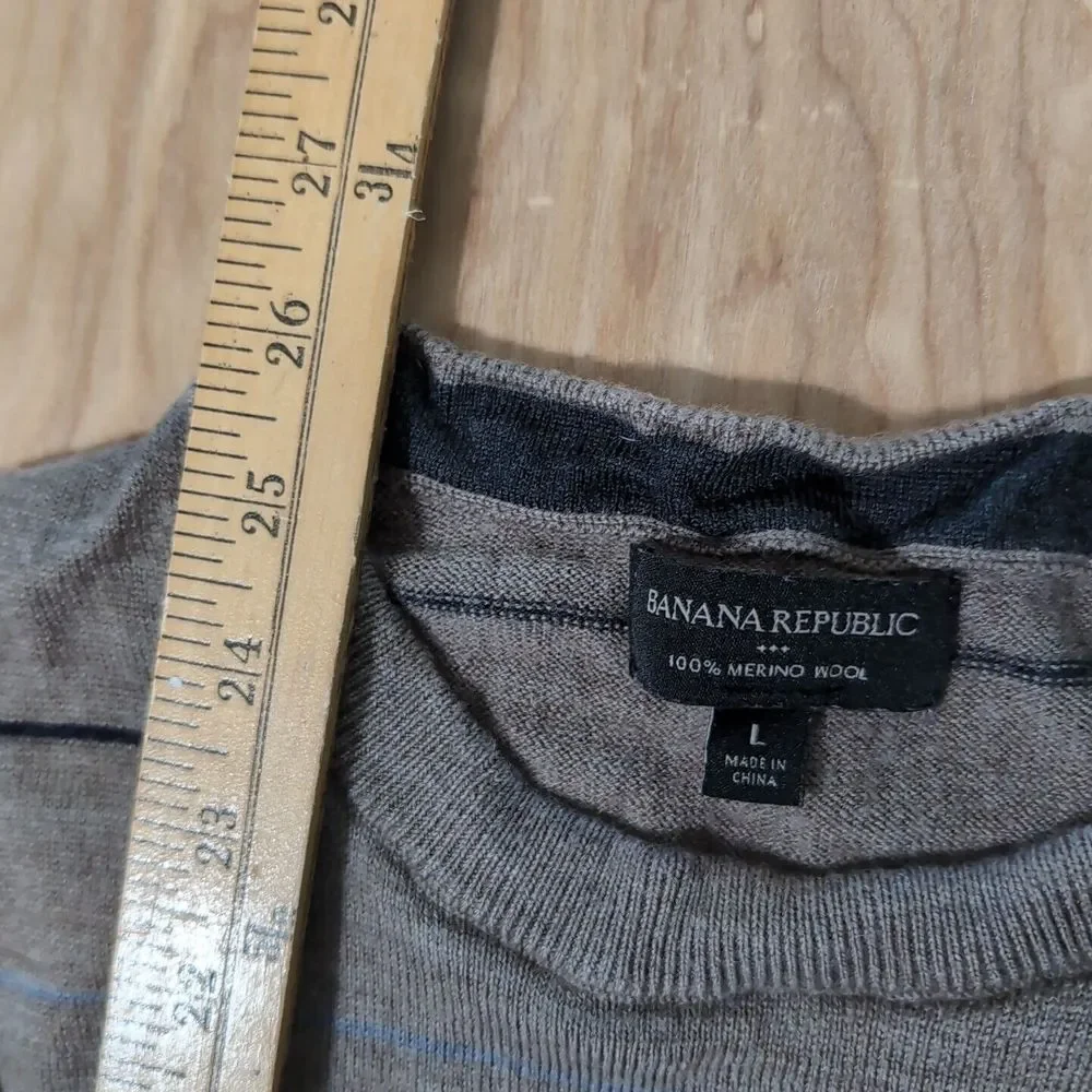Banana Republic Sweater Mens Large 100% Merino Wool Striped Pullover Brown Taupe
